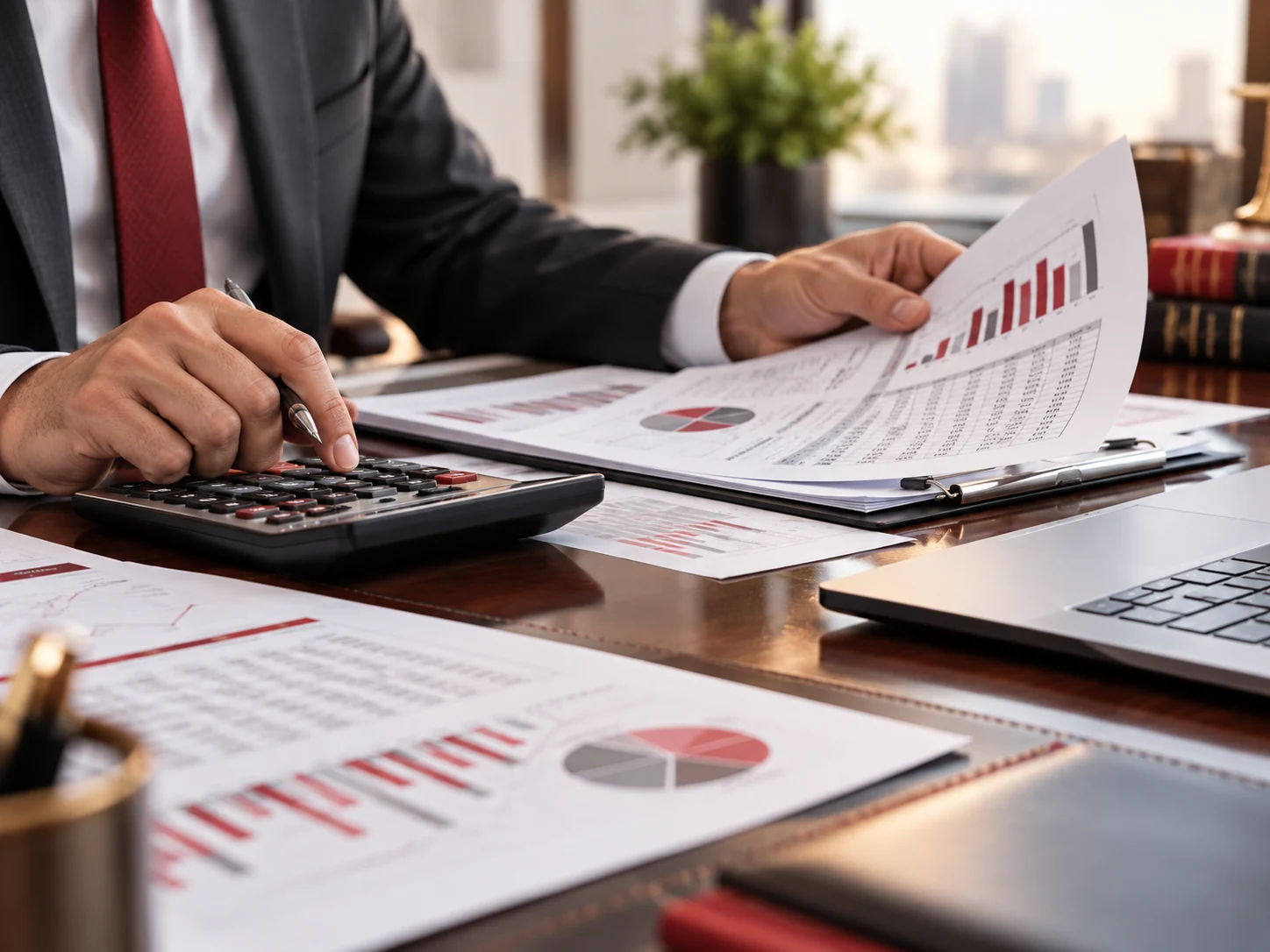 Consultant working with tax and accounting documents